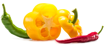 Different fresh peppers isolated on white